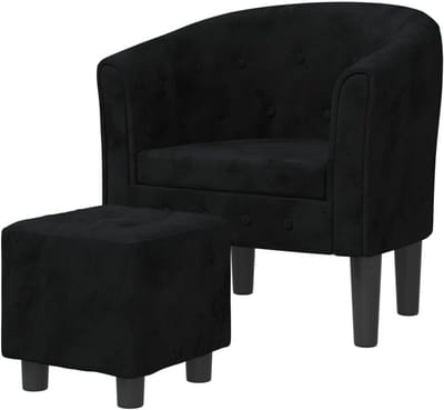 Velours Clubstoel - Leunstoel met voetenbank - Ontspannen Zitten - Zacht Fluweel - 70 x 56 x 68 cm - Zwart