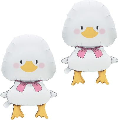 Feestelijke witte eendenfolieballonnen met schattig design en roze strik, set van 2 stuks voor feestdecoratie en verjaardagsfeestjes