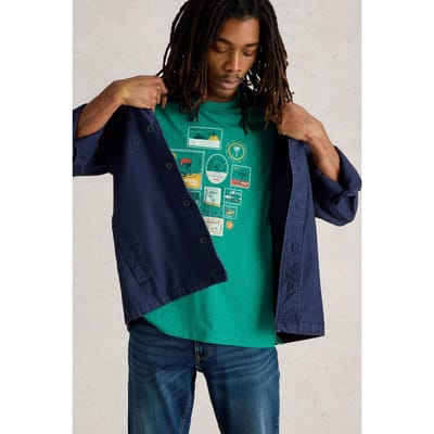 White Stuff Travel Graphic Tee Teal Print Taglia: M | T-shirt stampate Outlet | Uomo | Ciano