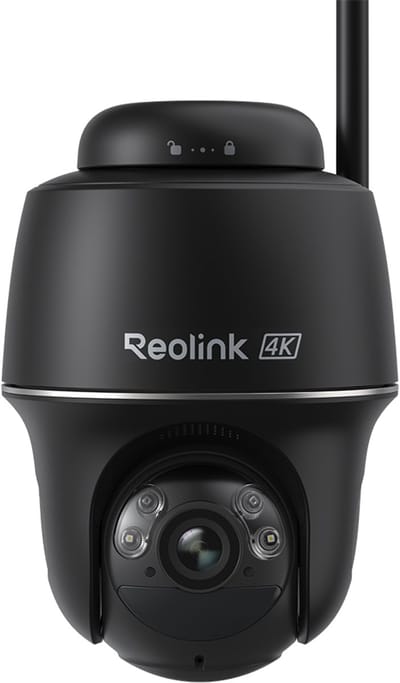 Reolink Argus PT Ultra, Eerste 4K Batterij Beveiligingscamera‘s Draadloos Buiten, 360° Pan Tilt Auto-Tracking, 8MP Kleuren Nachtzicht, 2.4/5 GHz Wi-Fi 6, Geen Abonnementen, Home Hub Compatibel, Zwart