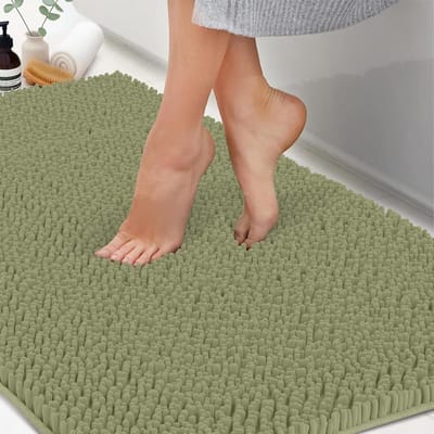 ITSOFT Pluche Microfiber Long Runner - antislip zacht badkamertapijt, absorberende machine wasbare Chenille badmat | Sneldrogend tapijt, geweldig voor bad, douche, slaapkamer of deurmat (Sage Green, 47 x 21)