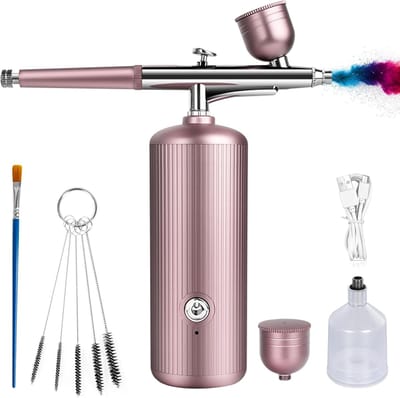 Draadloze Airbrush Set met Compressor - Oplaadbare Draagbare Airbrush - Hoge Druk en Fijne Verneveling - Dual Action Bediening - Inclusief Nozzles en Reinigingsborstel - Roze