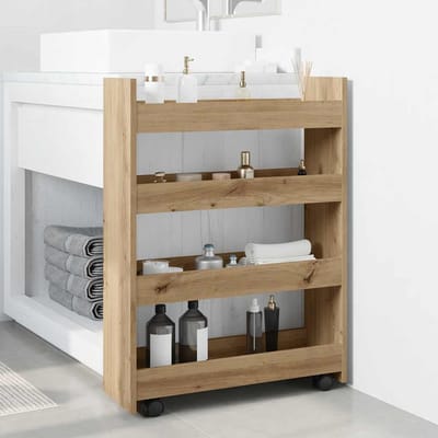 vidaXL - Opbergtrolley - smal - 4-laags - bewerkt - hout - artisanaal - eikenkleurig