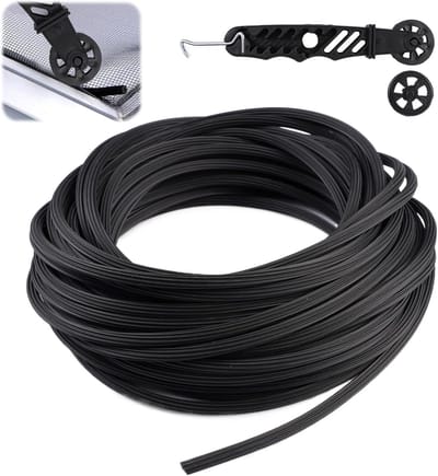 Thijox - 10 Meter Rubberen Bies Kederband met Biesroller - Zwarte Ø 5 mm Rubberdraad - Slijtvast en Weerbestendig voor Vliegengaas, Muggengaas, Insect