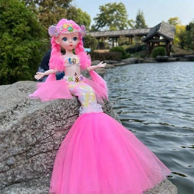 45cm/17.72inch Zeemeerminpop Meisjesspeelgoed Blauwogige Kinderprinsespop Bruidsjurkpop, Kerstmis/Halloween/Dankzegging Cadeau