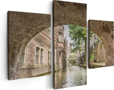 Artaza Canvas Schilderij Drieluik Gracht In Utrecht Onder De Brug - 90x60 - Foto Op Canvas - Canvas Print