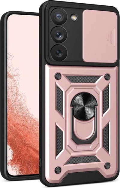 Geschikt voor Samsung Galaxy S23 Plus Camera Slider en Kickstand Ring Hoesje - Roze