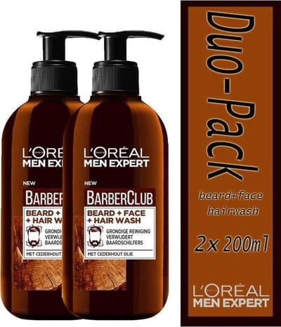 Duo-Pack: 2x  L’Oréal Paris Men Expert BarberClub beard - 200 ml Verrijkt met cederhout olie voor een grondige reiniging en het verwijderen van baardschilfers