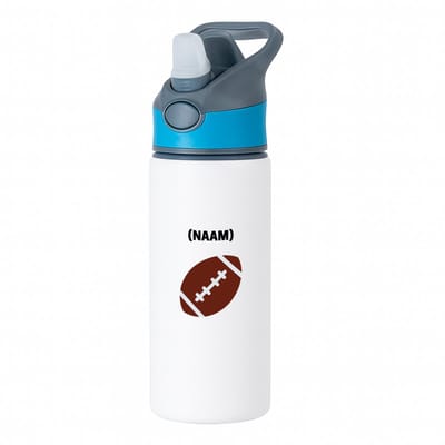 Hacebo® - Rugbybal met eigen naam waterfles met rietje blauw - Rugby - mensen die houden van rugby - gepersonaliseerde - sport - rugby liefhebbers - verjaardagscadeau - kado - gift - geschenk - verrassing - water fles - 650ML