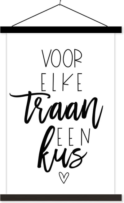 Posterhanger incl. Poster 40x60 cm - Schoolplaat - Beterschap - Quote - Hartjes - Kus - Textielposter - Zwarte latten