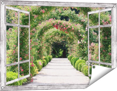 Gards Tuinposter Doorkijk Rozenbogen Tunnel - 90x60 cm - Tuindoek - Tuindecoratie - Wanddecoratie buiten - Tuinschilderij