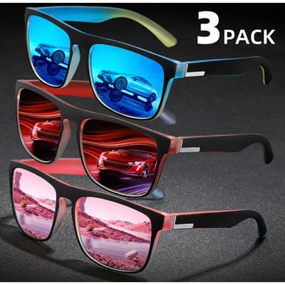 3 Stuks Verloop Vierkante Zonnebrillen UV400 Anti-Reflectie Zomerfeest Rijden Vissen Kerstcadeau Veelkleurig Mode