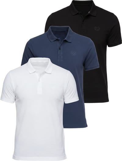 OMBRE Polo - Regular Fit - Katoen - Korte Mouw Zwart / Marineblauw / Wit S