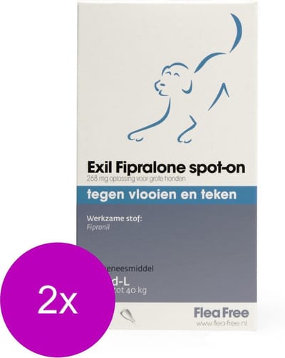 Flea Free Fipralone Spot-On Hond Large - Anti vlooien en tekenmiddel - 2 x 3 pip