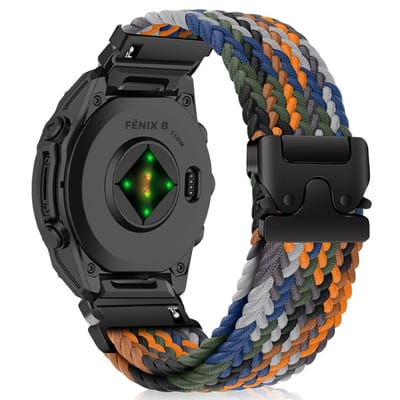 Dailygoods- Horlogeband 26 mm - Verstelbare Nylon Gevlochten Band - Compatibel met Garmin Fenix 8 - Fenix 7X Pro - Fenix 6X - Fenix 5X - Metalen Gesp - Horlogebandje