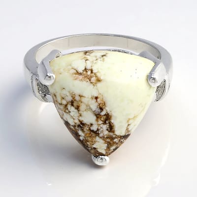 Cavill - Zilveren ring met 7,62 ct Braziliaanse Magnesiet - 925 Sterling Zilver - Triljant Cabochon - Moderne Unieke Ring voor Dames