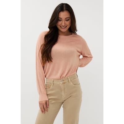 EsQualo Sweater Raglan Pointelle Lurex Light Apricot Maat: S | Sweaters Outlet | Dames | Roze