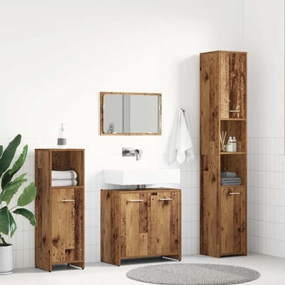 vidaXL - 4-delige - Badkamermeubelset - bewerkt - hout - oud - houtkleurig