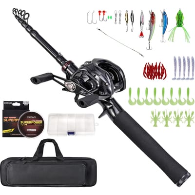 Hengel & Molen Combo Set Draagbaar Telescopisch 180cm/210cm met Spinning Molens Aas en Haak 180L black