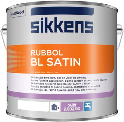 Sikkens Rubbol BL Satin - Zijdeglanslak - Waterbasis - Goede vloei en rendement - Binnen - 2.50 L - Ral 9010 Pure White ( gebrokenwit)