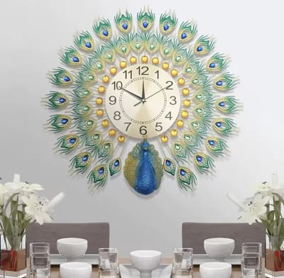 J&R Wandklok - Pauw wandklok - Pauw Klok - Luxe klok - Diamant en kristal - Decoratie klok - 60cm