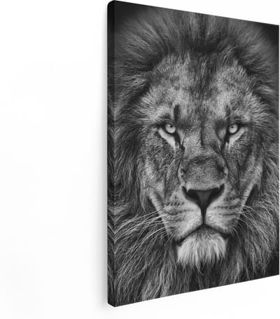 Artaza Canvas Schilderij Leeuwenkop - 30x40 cm - Klein - Muurdecoratie Dieren - Wanddecoratie Woonkamer - Kamer Accessoires Zwart Wit