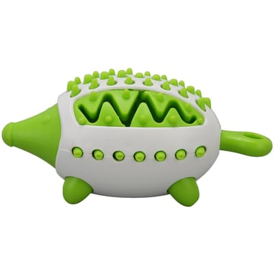 Jouet Distributeur de Friandises pour Chien Nettoyage et Broyage des Dents Résistant aux Morsures Forme Hérisson Puzzle à Mâcher pour Chiot vert