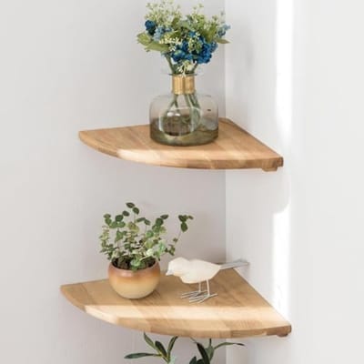 PromoHome Hoekplanken Set van 2 - Massief Houten Wandplanken met Ronde Vorm
