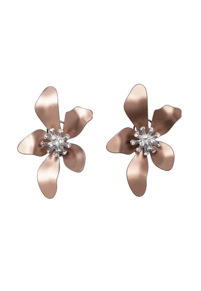AVANT-GARDE PARIS Bloemvormige Oorbellen - Stud Oorbellen - Bruin Kristal - Lichtgewicht En Comfortabel