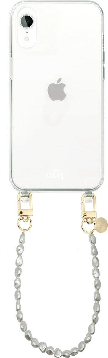 xoxo Wildhearts siliconen hoesje - Geschikt voor iPhone XR - Pearlfection - Telefoonhoesje - Hoesje met koord - Parelketting - kort telefoonkoord - Transparant hoesje (korte variant)