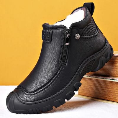 Bottes en Cuir pour Homme de Haute Qualité Hiver Imperméable Antidérapant Peluche Chaud Bottes de Neige Pour Homme Extérieur Caoutchouc Coton Chaussures 2 .5 39 noir