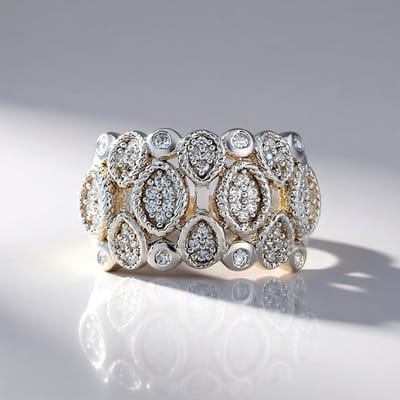 Cavill - 925 Sterling Zilver Ring - 56 Cambodjaanse Zirkonia Rondgeslepen - Pavé & Bezel Zetting - Elegante Glanzende Damesring 20x20 mm