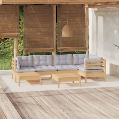 vidaXL - 7-delige - Loungeset - met - grijze - kussens - massief - grenenhout
