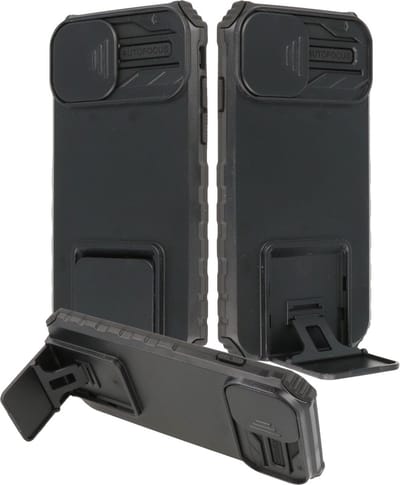 Premium Kwaliteit Anti Shock Hoesje - Back Cover - Camerawindow met Stand Functie - Geschikt voor Samsung Galaxy S22 - Zwart