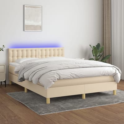 vidaXL - Boxspring - met - matras - en - LED - stof - crèmekleurig - 140x190 - cm