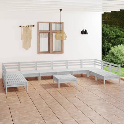 vidaXL - 11-delige - Loungeset - massief - grenenhout - wit
