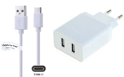 OneOne 2.4A lader met 2 poorten + 0,25m standaard USB C kabel. Oplader adapter past op Samsung Galaxy A02s, A03s, A04, A05s, A13, A23, A52s, A21s, F06, Note 7 / 8 / 9 / 10 / 10+ / 10 Lite / 20 / 20 Ultra, F41, M33, M23, M16, M35, A11, C55