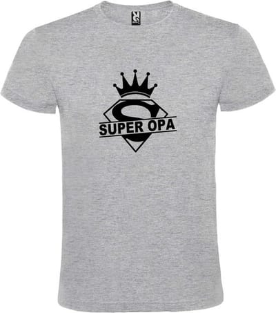 Grijs T shirt met print van "Super Opa " print Zwart size M