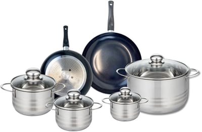 Set van 2 Koekenpannen 20 en 24 cm en 4 kookpotten 12, 14, 16 en 24 cm Elo Prima Brillant