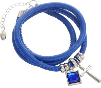 Behave - armband met donkerblauw pu leer en kruisje - city chic