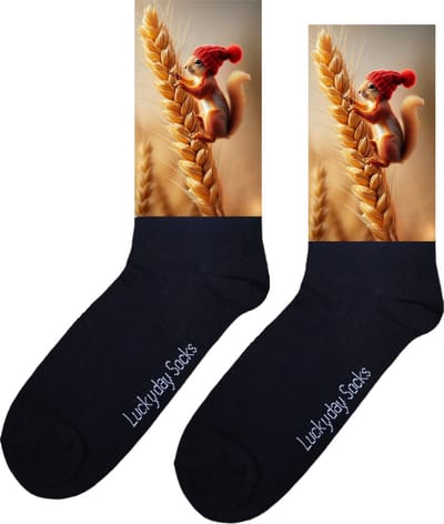 Eekhoorn - Tarwe - Print sokken - Leuke sokken - Verjaardag - Moederdag - Vaderdag - Valentijn - Sokken Voor hem - Sokken Voor haar - Kerst sokken - Grappige sokken - Vrolijke sokken - Sokken waar je vrolijk van wordt - Maat 37-44