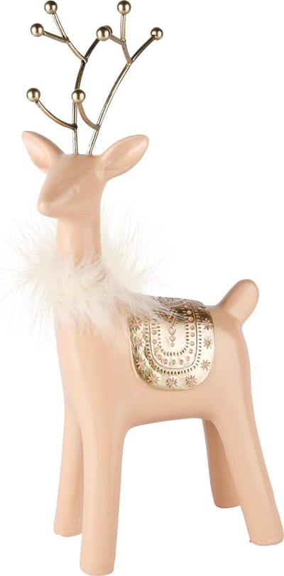 Dekoratief | Rendier staand m/pluimenkraag, roze/goud, resina, 15x10x34cm | A245916