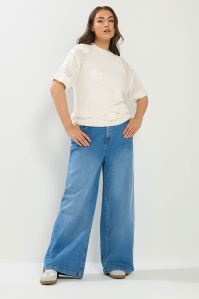 Yours Ivoorwitte Trui Met Korte Mouwen En Bloemdetail Size 46-48