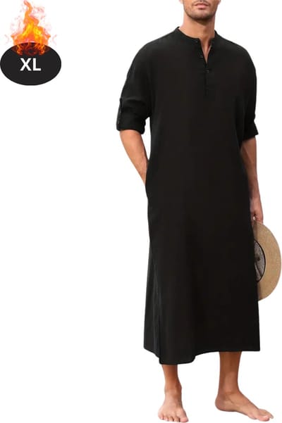 Nivard Islamitische Kleding - Djellaba Heren - Moslim Kleding - Arabisch Mannen Kaftan - Alhamdulillah - Zwart XL