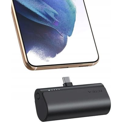 Veger, Mini externe oplader 5000mAh USB C Connector Power Delivery 20W, Zwart