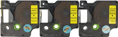 Dappaz - 3 stuks Dymo compatible Label D1 45018 - Zwart op Geel -Geschikt voor Dymo LabelManager - 12 mm x 7 m - S0720580 Label Tape