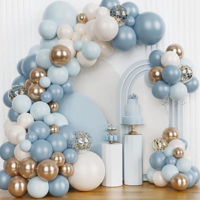 Dailygoods- Ballonnenslinger 147 Stuks - Gekleurde Ballonnen - Blauwe/Gouden Ballonnen - Verjaardagsdecoratie - Babyshower/Bruiloft - Feestdecoraties