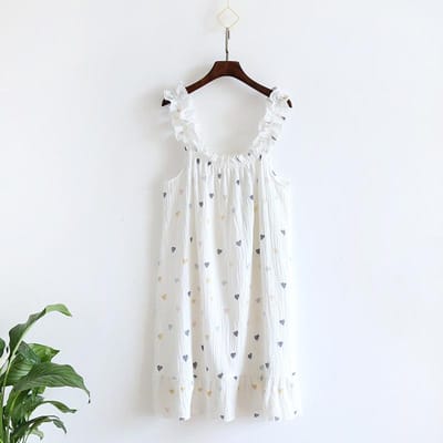 Zomer Nieuwe Stijl Nachtjapon Dames 100% Katoen Crêpe Dunne Top met Brede Bandjes Losse Lange Rok Zoet en Schattig Huisrok L white