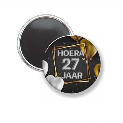 Button Met Magneet 58 MM - Hoera 27 Jaar - NIET VOOR KLEDING