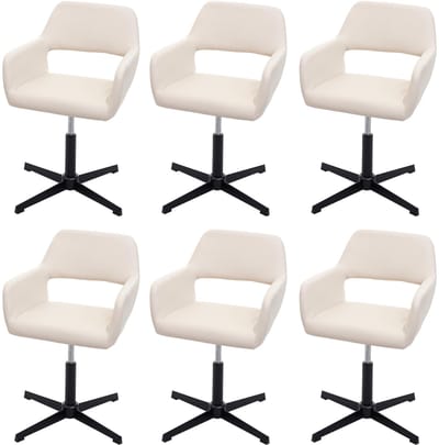 Set van 6 eetkamerstoelen MCW-A50 IV, keukenstoel, retro in hoogte verstelbaar draaimechanisme ~ kunstleer crème, zwart onderstel